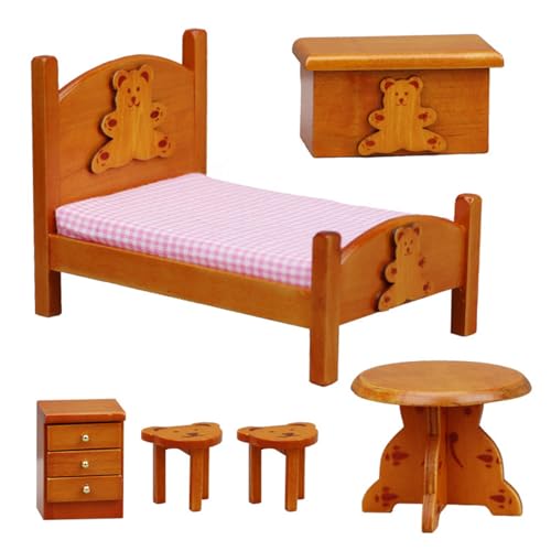 Pädagogische Puppenhäuser Schlafzimmer Playset Tischstuhl Bett Dollhouses Schlafzimmer Szene Realistische Vorräte Modell Playset von Tmboryuu