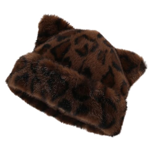 Tmboryuu Übergroßer Kätzchenhut Mit Ohr Leoparden Druck Skihut Pelzige Cartoon Foto Requisiten Freien Kopfverpackung Für Halloween von Tmboryuu