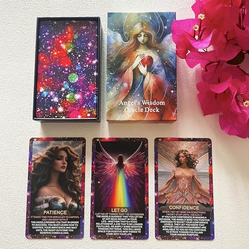 Tmenreiy Angel's Wisdom Orakelkarten Deck, Orakelkarten für Anfänger, Engelszahl Affirmationskarten, Oracle Deck Verwendet für Ihren Weg zur göttlichen Führung von Tmenreiy