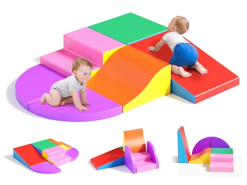 Tnamdan Schaumstoff-Kletterblöcke für Kleinkinder, 6-teiliges Softplay-Klettern für Kinder, Kleinkinder-Kletterspielzeug mit Tunnel, Treppe und Rutsche, Indoor-Krabbel（Schwamm） von Tnamdan