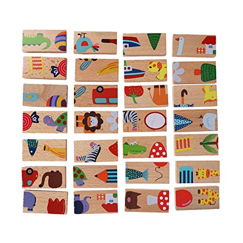 28 teile / satz Domino Block, Holz Puzzle Pädagogisches Spielzeug Tier Bunte Gedruckte Bausteine ​​Set Schreibtisch Puzzle Spiel Spielsets für Kinder Kinder von Tnfeeon