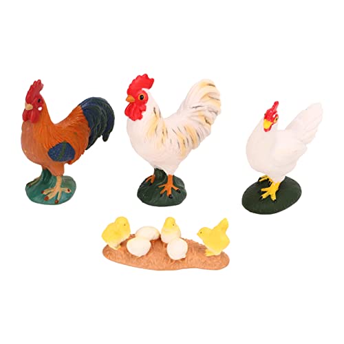 Tnfeeon Farm Animals Modell, SorgfäLtig Handbemalt, Klein, 4-Teilig, Ornament, Bauernhof-Huhn, Tierspielzeug mit Henne, Hahn, KüKen Zur PräSentation von Tnfeeon