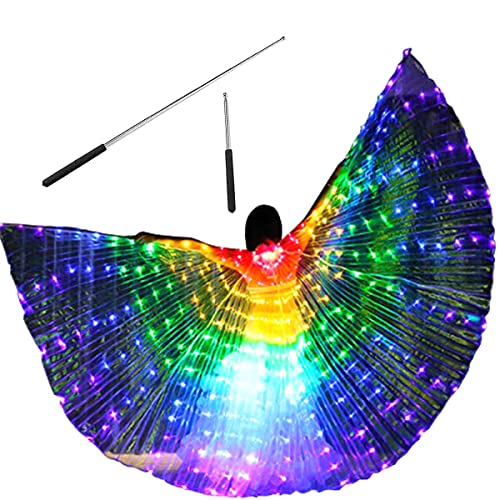 Bauchtanzflügel 360 Grad LED Flügel für Erwachsene mit 20-100cm Teleskopstäben 2 Modi Lichtsteuerung LED Flügel Kinder LED Isis Flügel Schmetterlingsflügel Kinder LED (Erwachsene, Mehrfarbig) von Toaboa