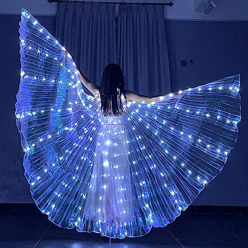 Bauchtanzflügel 360 Grad LED Isis Flügel 2 Modi Lichtsteuerung LED Flügel mit 2 Teleskopstäben LED Schmetterlingsflügel Erwachsene für Karneval Bühne Halloween Weihnachtsfeier (Weiß) von Toaboa