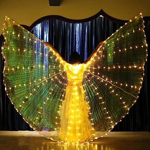 Toaboa Isis-Flügel, LED, für Erwachsene, Bauchtanz, LED, mit Teleskopstäbchen, leuchtende Schmetterlingsflügel, Erwachsene, für Bühnenaufführungen, Festival und Party (gelb) von Toaboa