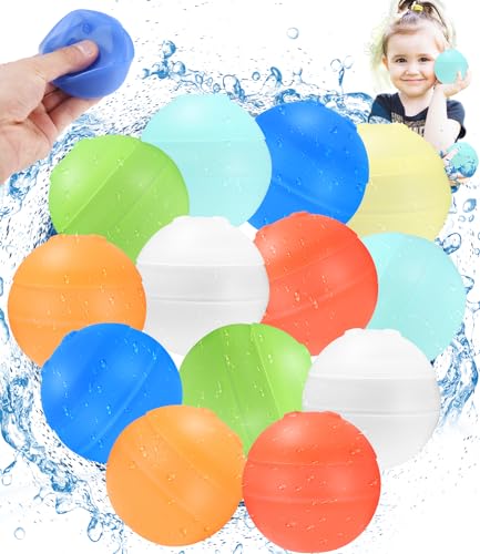 Toaren 12 Stück Wiederverwendbare Wasserballons,Wasserbomben Selbstdichtend mit 1 Mesh Bag Wiederverwendbare Wasserballons Bomben Einfaches und Schnelles Befüllen für Wasserpark Pool Familienspiel von Toaren