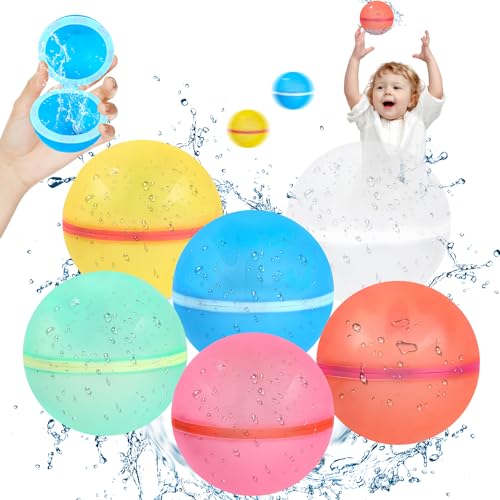 Toaren 6 Stück Wasserbomben Wiederverwendbar Wasserbomben Selbstschließend Wasserballons Bomben Silikon Wasserbomben Wasserspielzeug Pool Spielzeug Strandspielzeug für Sommer für Kinder Erwachsene von Toaren