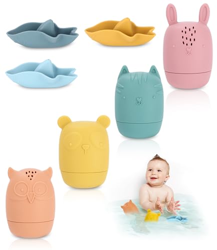 Toaren Badewannenspielzeug,7 Stück Silikon Badetiere,Badespielzeug Baby,Spielzeug Badewanne,Badewal Wasserspielzeug Spritztiere Schimmelfrei für Babys(Bunt),Kleinkinder,Badespielzeug Baby ab 1 Jahr von Toaren