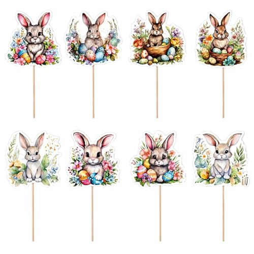 Osterkuchendekorationen | 8 Stück Hasenkuchen -Top | Ostercupcake Topper | Aquarellblumen Frohe Osterhase Cupcake -Picks für Ostersaisonabende Frühlingsparty von TocaFeank