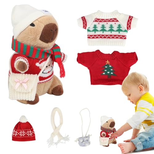 TocaFeank Capybara Plüschtier | Capybara-Plüsch mit 9 Kleidungsstücken und Accessoires | Süße Anzieh-Capybara-Tier-Stoffpuppe | Weihnachts-Capybara-Plüschtiere für Kinder und Erwachsene von TocaFeank