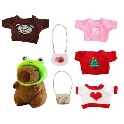 TocaFeank Capybara Plüschtier | Dress Up Capybara Plüsch mit 7 Teilen Kleidung und Accessoires | Weiche Capybara Stofftierpuppe | Niedliches Capybara-Plüschkissen für und Mädchen zum Geburtstag von TocaFeank