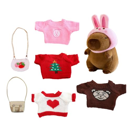 TocaFeank Capybara Plüschtier | Dress Up Capybara Plüsch mit 7 Teilen Kleidung und Accessoires | Weiche Capybara Stofftierpuppe | Niedliches Capybara-Plüschkissen für und Mädchen zum Geburtstag von TocaFeank