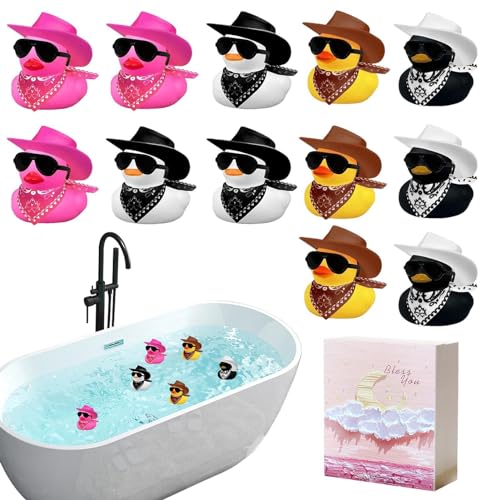 TocaFeank Cowboy Gelbe Ente, Cowboy Gummienten | 12-teiliges Enten-Badewannenspielzeug - Quietschende Gummi-Schwimmente, süßes Badeparty-Spielzeug, gelbe -Ente für Zuhause, , von TocaFeank