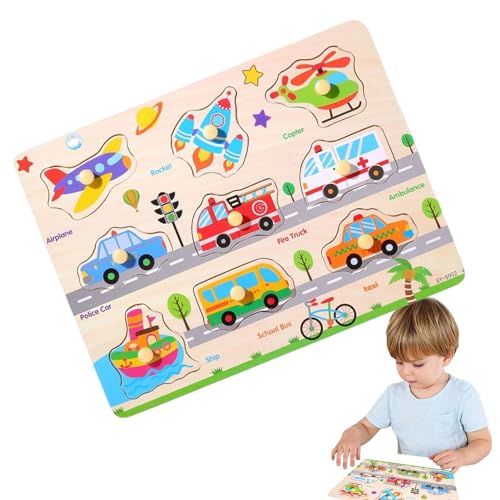 TocaFeank Fahrzeug-Puzzles aus Holz für Kinder, Fahrzeug-Puzzle-Set,Cartoon-Lernspielzeug für Kinder | Bunte Tierpuzzles für Jungen und Mädchen, lustige Fahrzeugpuzzles für die Formerkennungsfähigkeit von TocaFeank