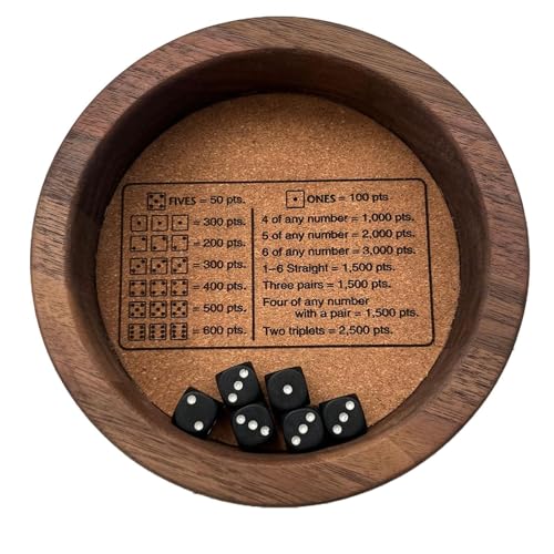 TocaFeank Farkle Würfeltablett,Farkle klassisches Würfelspiel mit Tablett | Stabiles Würfeltablett aus Holz,Das Brettspielerlebnis vermeidet das Wegrollen der Würfel für Familie und Freunde von TocaFeank