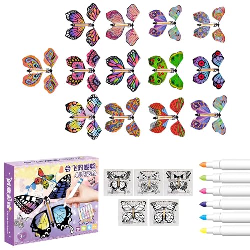 TocaFeank Fliegender Schmetterling Schmetterlings-Bastelset, fliegendes Schmetterlingsspielzeug,Gummiband-betriebene Aufzieh-Schmetterlings-Spielzeugkarte - Aufzieh-Schmetterlings-Spielzeugkarte, von TocaFeank