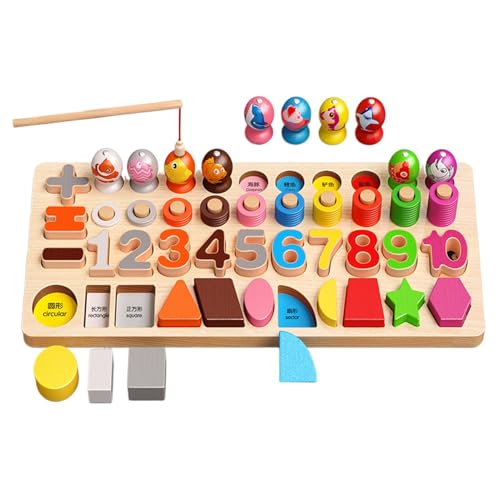 TocaFeank Zahlenpuzzle, Zählform-Stapler | Zählform-Stapler aus Holz | Pädagogische magnetische Angel-Zahlentafel, Form-Zahlen-Puzzle-Sortierspielzeug für Kleinkinder im Alter von 3–5 Jahren von TocaFeank