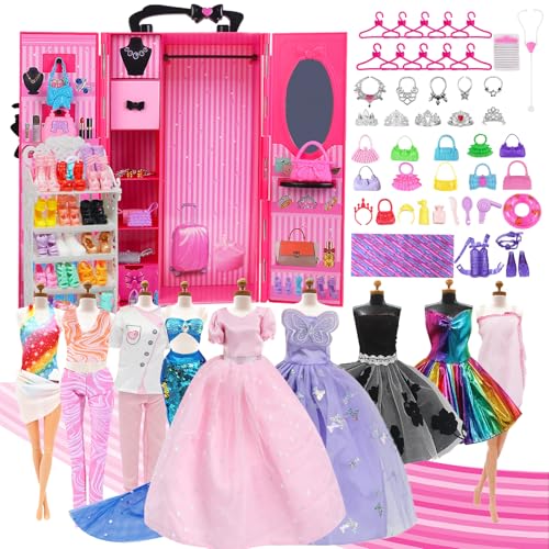 Toclsixz Puppen kleiderschrank Set für Barbie Puppe, Puppen Kleidung und Zubehör für 30CM Puppe, Geschenk Spielzeug für ab 4 5 6 7 8 9 10 Mädchen Jahre von Toclsixz