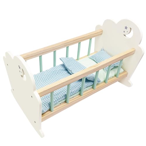 Toclsixz Puppenbett für 43 cm Puppe | Puppenwiege Holz | Puppen Bett zubehör | Geschenk für 3 +Jahre Mädchen von Toclsixz