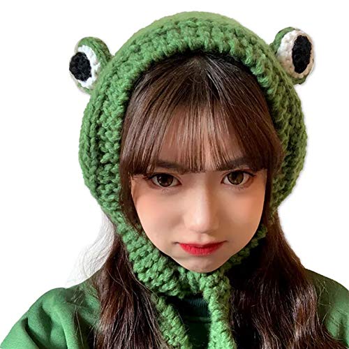 Tocwick Frosch Strickmütze Hut Wolle Gestrickt Mütze Großes Auge Süß Niedlich Stirnband Gehäkelt Ohrenschutz Valentinstag Cosplay Damen Mädchen (Grün) von Tocwick