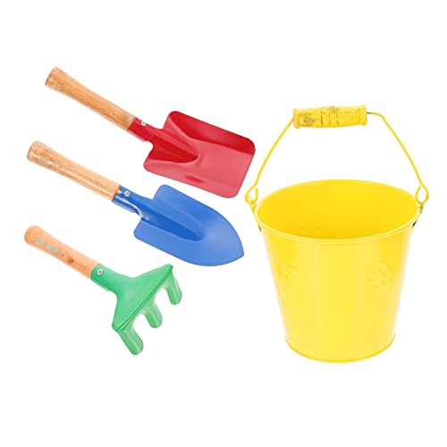 Toddmomy Kindergartengeräte- Set 4- Teiliges Kindersandstrand- Spielzeug Gartengeräte Kleiner Metalleimer Rechen Schaufel Gartenspielzeug für Kinder von Toddmomy