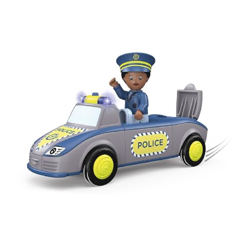 Toddys by siku 0148, Tom Trusty, 3-teiliges Polizeiauto mit Licht und Sound, Zusammensteckbar, Inkl. beweglicher Spielfigur, Hochwertiger Schwungradmotor, Blau/Grau, Ab 12 Monaten von Siku