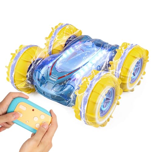 Todeco 4WD Ferngesteuertes Auto, Amphibienfahrzeug Ferngesteuertes Auto, mit LED Licht, 2.4Ghz 4WD 360°Rc Auto, Geeignet Kinder ab 8 Jahren(Blau) von Todeco