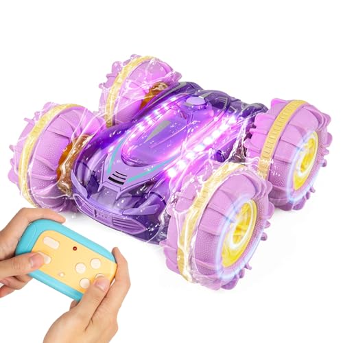 Todeco 4WD Ferngesteuertes Auto, Amphibienfahrzeug Ferngesteuertes Auto, mit LED Licht, 2.4Ghz 4WD 360°Rc Auto, Geeignet Kinder ab 8 Jahren(Violett) von Todeco