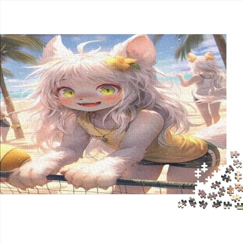 Beach Cat Girl Puzzles 500 Teile Puzzles Für Erwachsene Fairy Tales Puzzle Lernspiel Herausforderung Spielzeug 500 Teile Puzzles Für Die Ganze Familie DIY Kit Puzzle-Geschenk 500pcs (52x38cm) von ToeTs