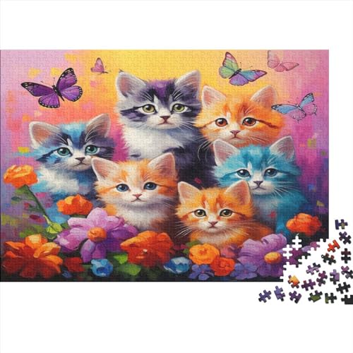 Cute Kittens in The Flowers Puzzle 500 Teile Für Erwachsene, Herausforderndes Mikro Cute Animals Puzzle, Schwierig, Kleines Puzzle, Heimdekoration, Unterhaltung 500pcs (52x38cm) von ToeTs