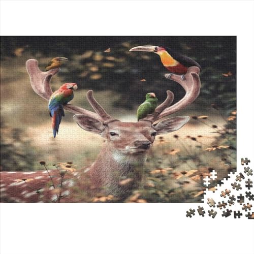 Parrot on Deer Horn Puzzles 500 Teile Erwachsener Kniffel Spaß Für Die Ganze Familie - Animal Puzzle Abwechslungsreiche Motive Für Jeden Geschmack 500pcs (52x38cm) von ToeTs