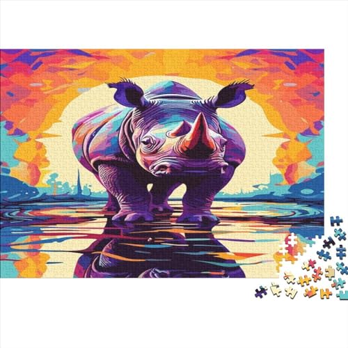 Rhinoceros Under Sunset 1000 Teile Puzzle Für Erwachsene Animal Puzzle Puzzle Für Die Ganze Familie Kit Raumdekoration Puzzle Farbenfrohes,Puzzle-Geschenk 1000pcs (75x50cm) von ToeTs