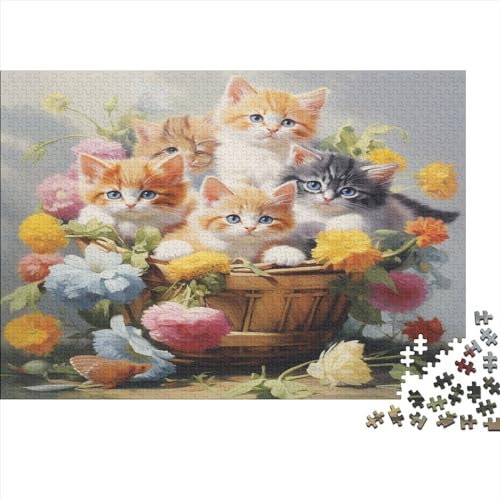 The Little Cat in The Flower Basket Puzzle 1000 Teile,Colored Animals Puzzle Für Erwachsene,Ipuzzle 1000 Teile Erwachsene, Puzzle Farbenfrohes Legespiel,Geschicklichkeitsspiel Für Die Ganze Familie 10 von ToeTs