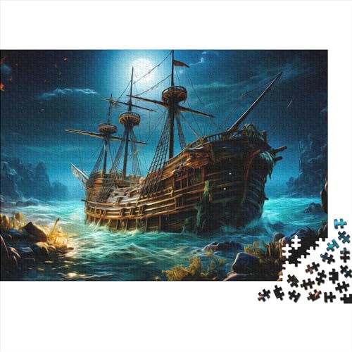 Vintage Pirate Ship Puzzle 1000 Teile,Ocean Puzzle Für Erwachsene,Ipuzzle 1000 Teile Erwachsene, Puzzle Farbenfrohes Legespiel,Geschicklichkeitsspiel Für Die Ganze Familie 1000pcs (75x50cm) von ToeTs