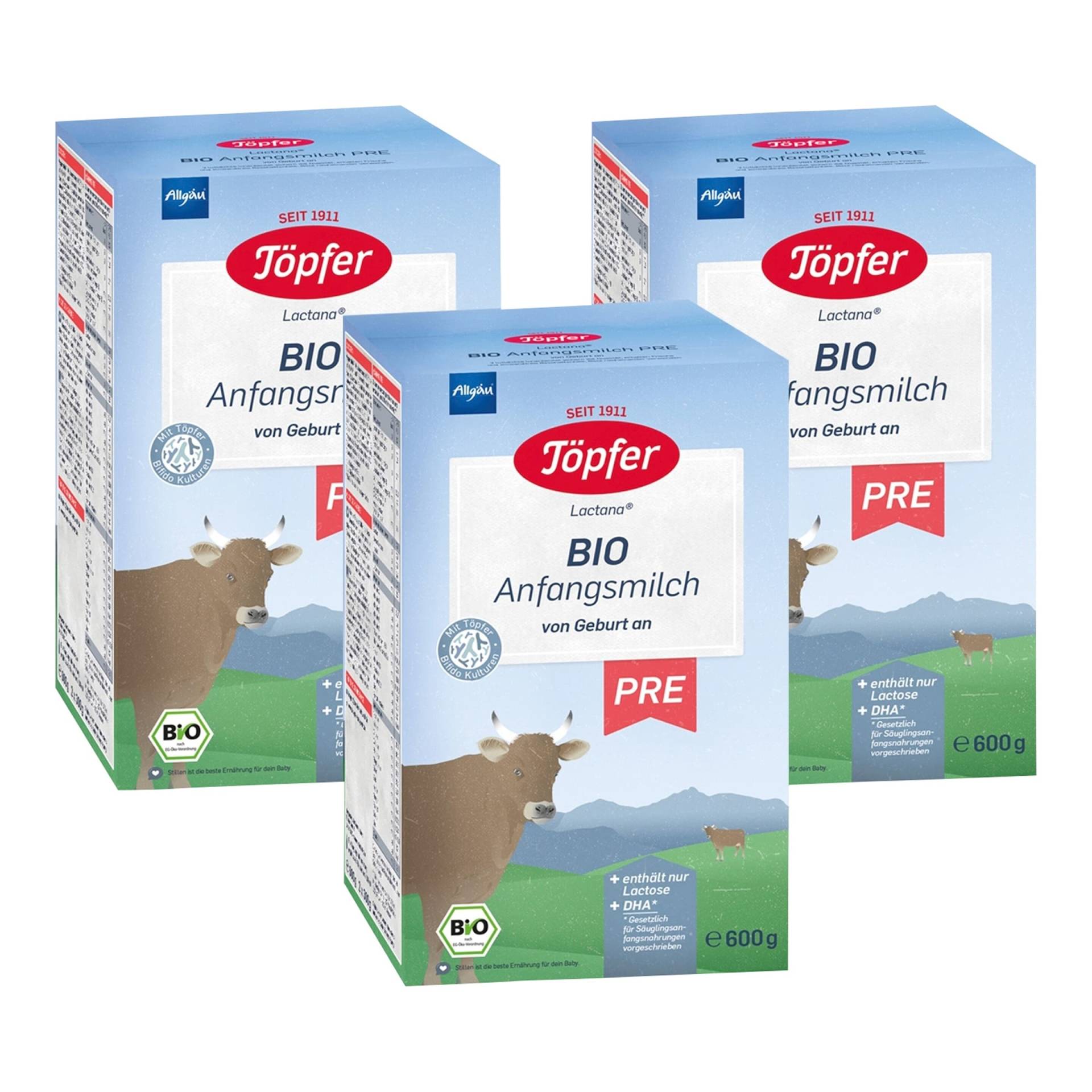 Töpfer Bundle 3er Pack Bio Anfangsmilch Pre 600g von Töpfer