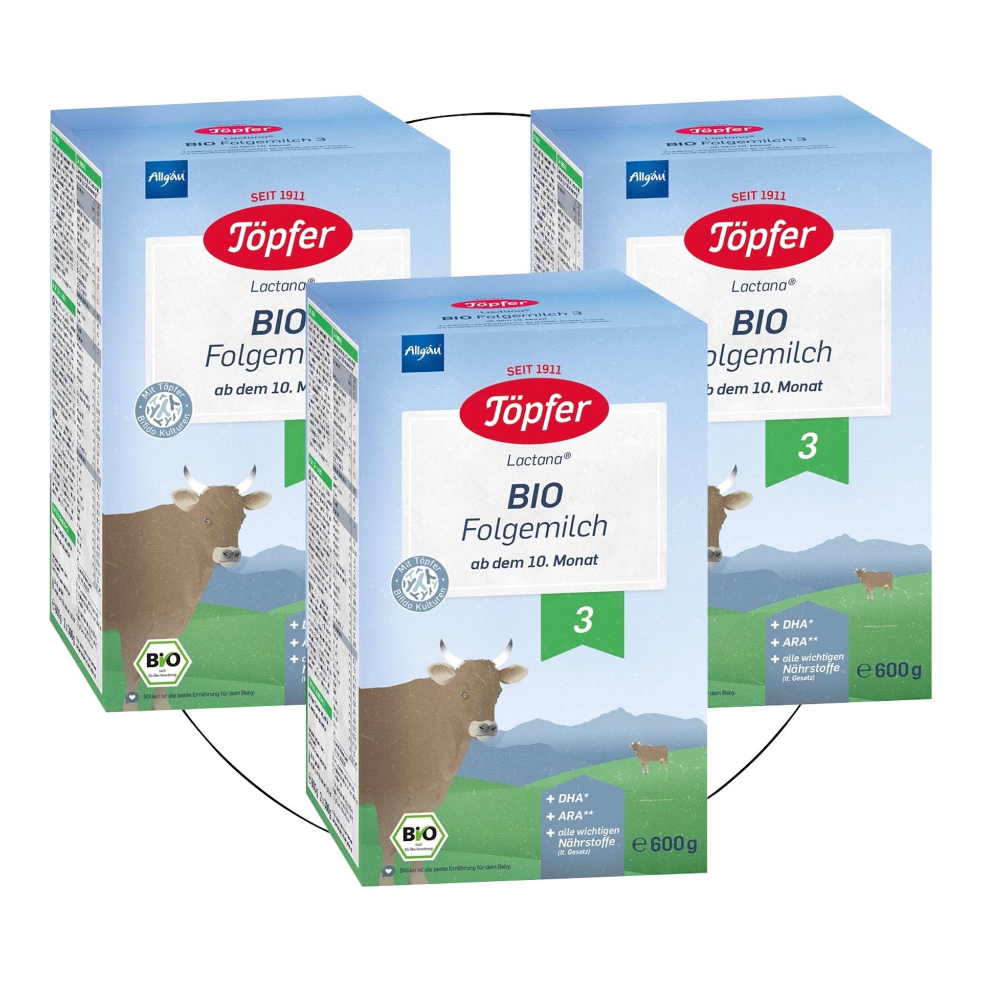 Töpfer Bundle 3er Pack Bio Folgemilch 3 600g von Töpfer