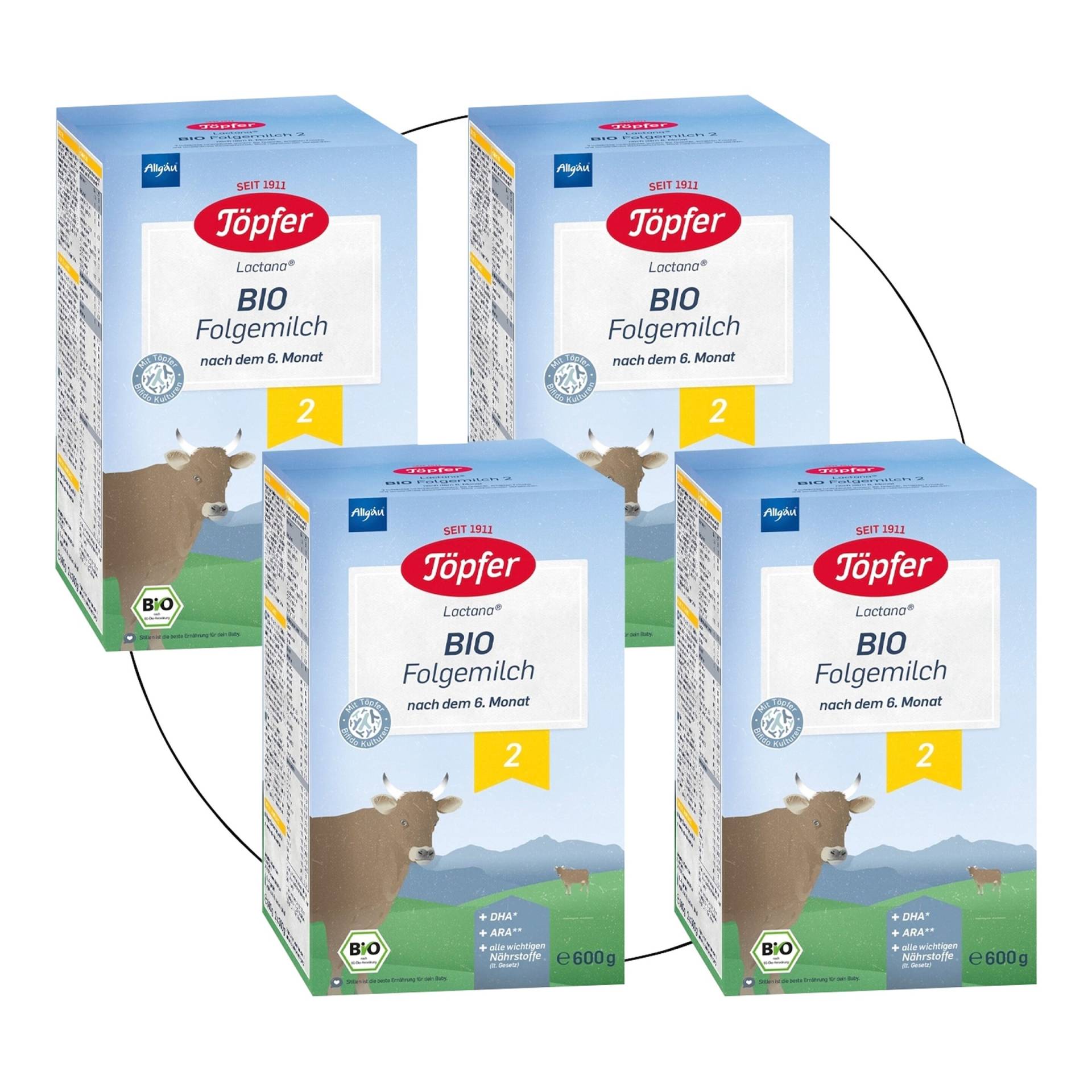 Töpfer Bundle 4er Pack Bio Folgemilch 2 600g von Töpfer