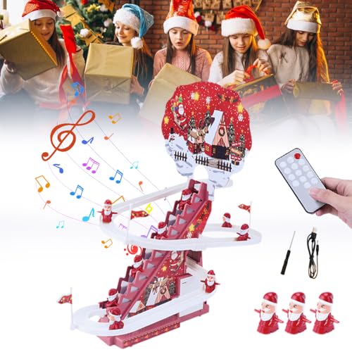 Toerjii Elektrisches Rutschenspielzeug vom Weihnachtsmann, treppensteiger Spielzeug Klettern Weihnachtsmann Rennen Spiel mit LED-Lichter und Musik,Santa Weihnachten (Fernsteuerung) von Toerjii