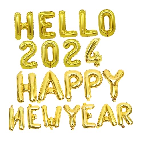 Tofficu 1 Set 2024 Neujahrsballons Folienballons Dekorative Ballons Für Silvesterfeier Mit Happy New Year Und GOLDEN HELLO 2024 Schriftzug von Tofficu