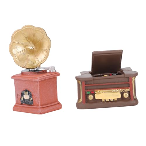 Tofficu 2St Vintage-Ornamente Retro-Festnetztelefon Mini-Phonographenmodell Miniaturen Miniatur-Dinge hühner Dekoration Weihnachten Phonographen-Modell kleines Modell Harz von Tofficu