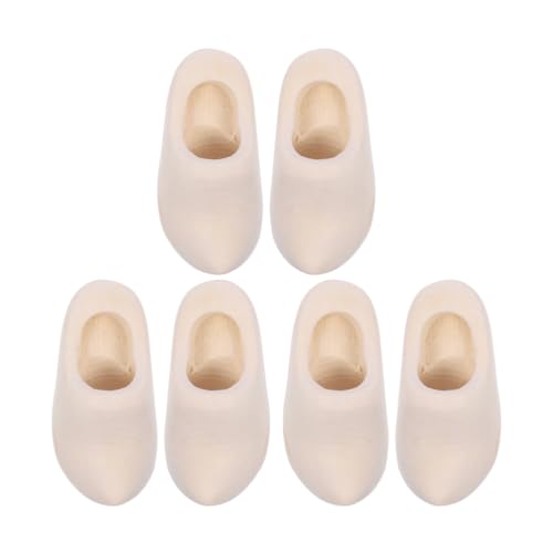 Tofficu 3 Paar Mini-Fingerschuhe Miniatur-Puppenschuhe Mini-Rohling-Holzschuhe Clogs Für Puppenhaus-Zubehör Basteln 3 cm von Tofficu