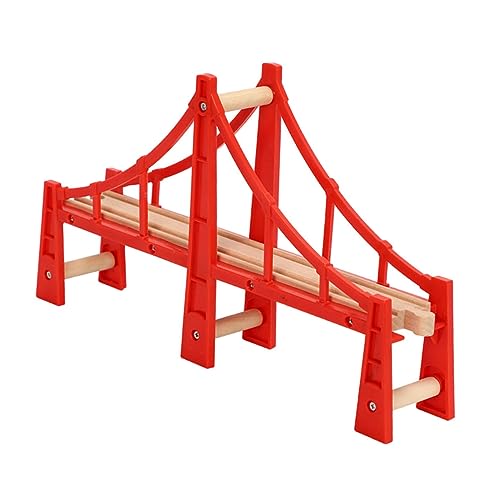 Tofficu 3St Spur guide rail engine toy eisenbahn set holzeisembahn rennbahn laufstall spielzeuge Gleisbrücke erhöhte Holzbrücke Überführung Modell hölzern rot von Tofficu