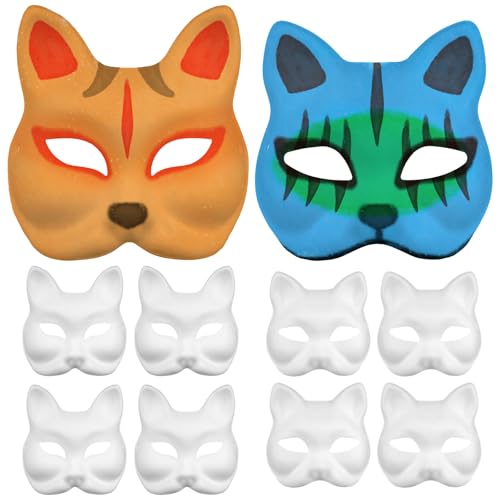 Tofficu Katzenmaske, 10 stück Mask, Handgemalte Cat Maske, Leere Fuchsmasken, DIY Tiermasken für Halloween Cosplay, Singles Partys, maskerade, Karneval von Tofficu