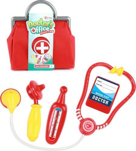 DOKTOR Set 5-teilig mit Zubehör für Kinder Rot Arztkoffer Doktorkoffer Arzt Tasche 79 von Toi-Toys