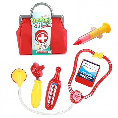 DOKTOR Set 5-teilig mit Zubehör für Kinder Rot Arztkoffer Doktorkoffer Arzt Tasche 79 von Toi-Toys