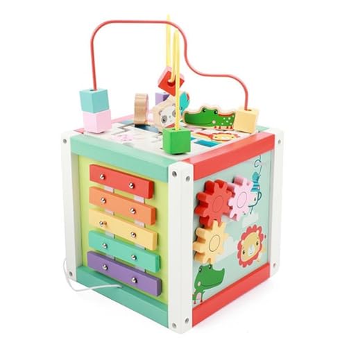 Fisher Price Holz Motorik-Würfel Activity Cube - Baby-Entwicklungswürfel - ab 18 Monaten - Toddler, Little Kid - Holz, Metall, Textil - 43 cm x 23 cm x 23 cm von Toi-Toys