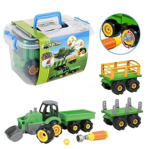 TOI-Toys DIY Spielzeug Traktor zum Selbstbauen für Kinder - mit Anhänger - Kindertraktor Bauernhof - ca. 45 cm - Konstruktionsspielzeug ab 4 Jahren von Toi-Toys