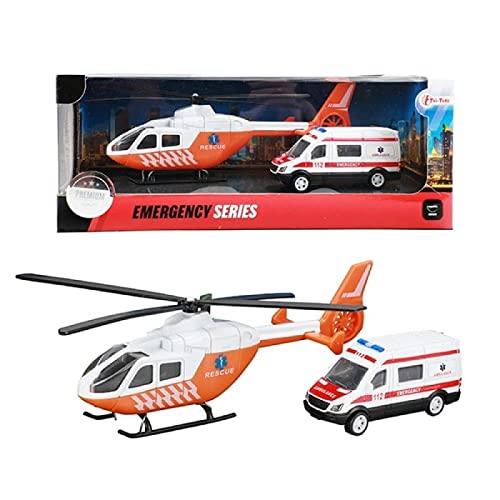 Toi-Toys 1 x Rettungs-Hubschrauber Helikopter mit Krankenwagen, Druckguss-Metall und Kunststoff von Toi-Toys