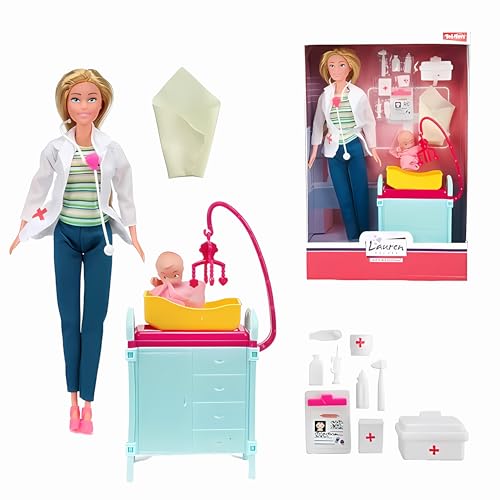 Toi-Toys Lauren Teenager-Puppe Arzt mit Zubehör und Baby Puppenset Doktorpuppe Doctor Arztpuppe Kinderarzt 55 von Toi-Toys