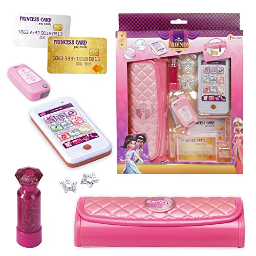 Toi-Toys Princess Friends Spielzeug Handtasche - Set mit Handy, Bankkarte, Parfumflasche, Ohrringen, Autoschlüssel - Pink – ab 3 Jahren von Toi-Toys